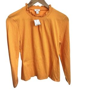 NWT J Crew Long Sleeve Ruffle Neck Mustard Top Womens Sz Small Shirt j.crew